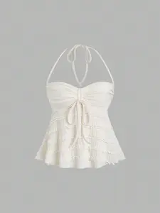 Women's Plain Halter Neck Adjustable Fitted Knitted Top, Casual Sleeveless Top for Summer, Fashion Women's Top for Daily Wear