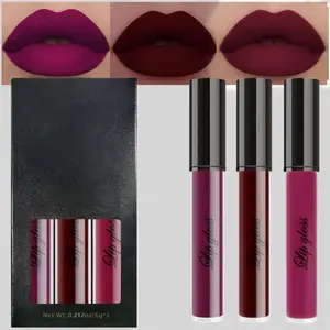 3Pcs Dark Red Purple Plum Matte Liquid Lipstick Sets for Women Matte Lip Stain Long Lasting Waterproof, Burgundy Blood Blue Red lipstick, Black Cherry Maroon Gothic 24 Hours  Lipsticks