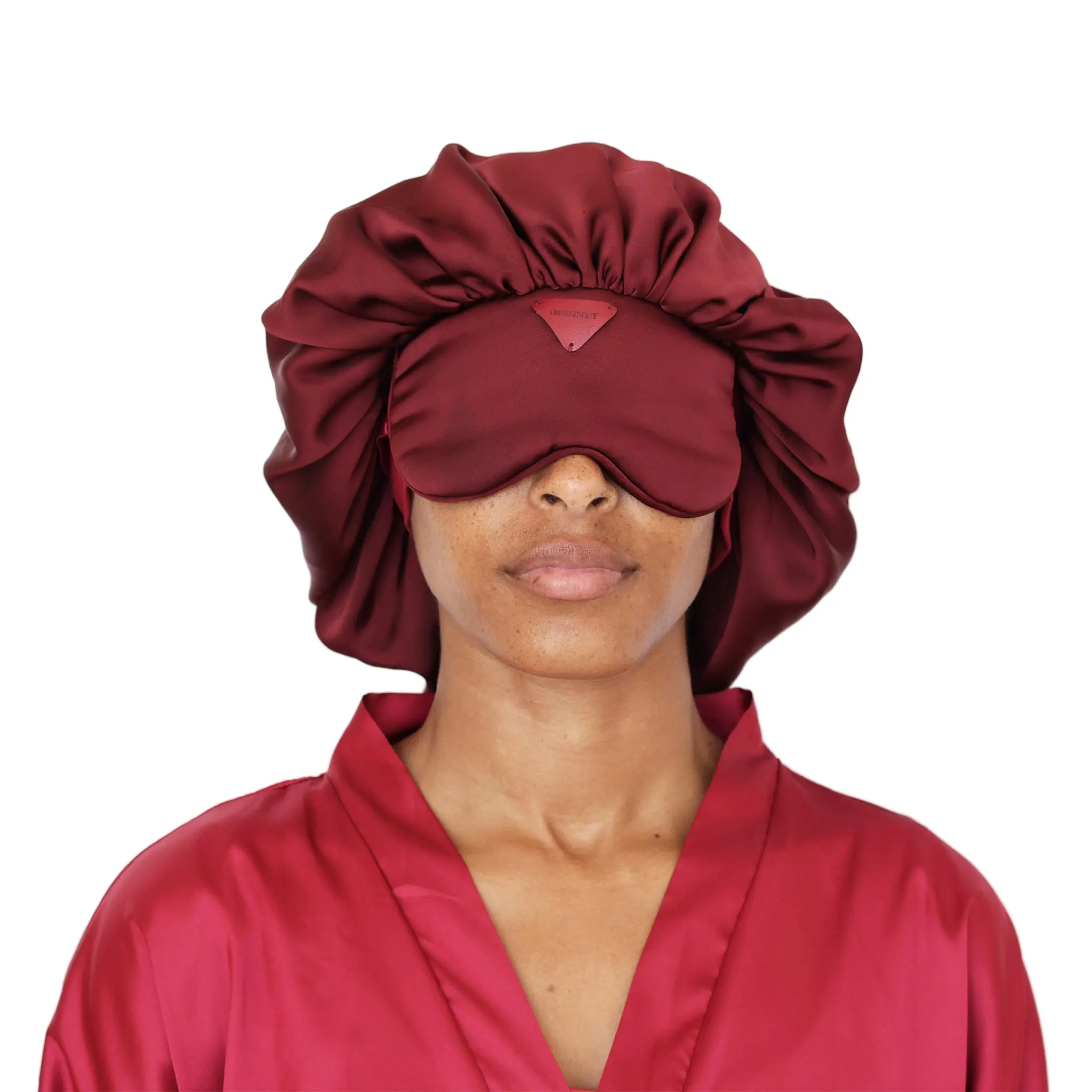 iBonnet® (REM Red) 2-in-1 Adjustable Satin Hair Bonnet and Eye Mask with Gel Insert by St. Cayman