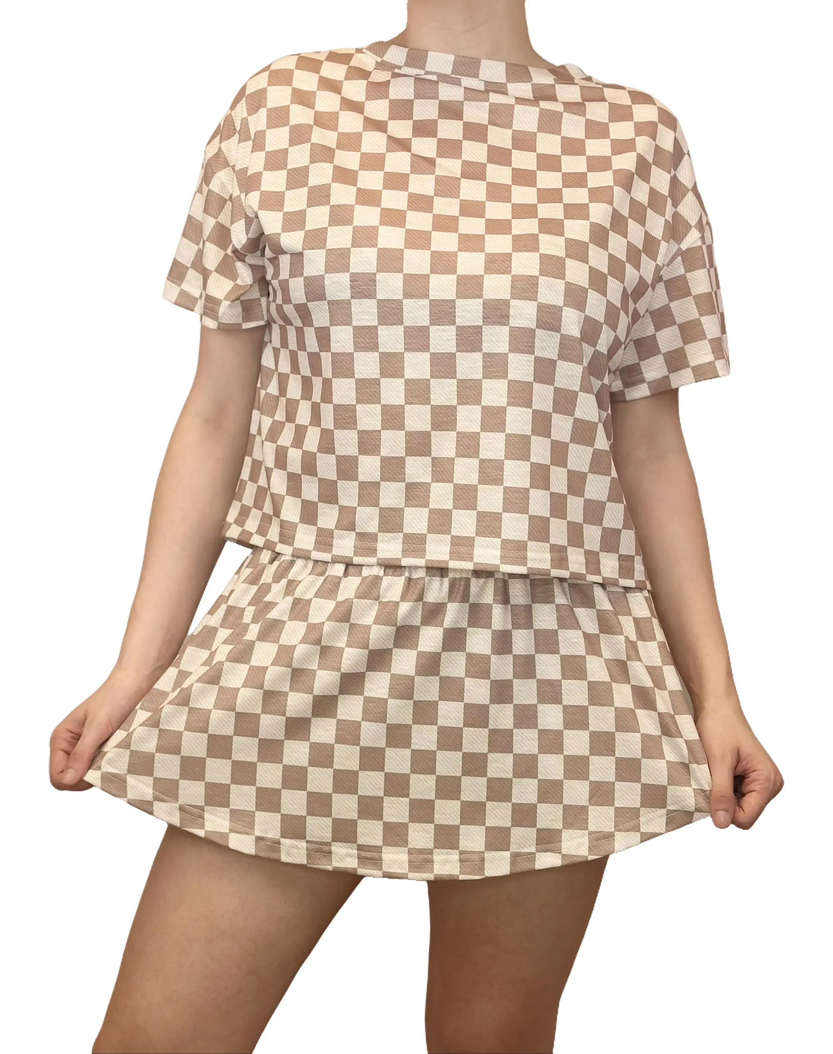 Checkered Day Out High Waisted Skort Set