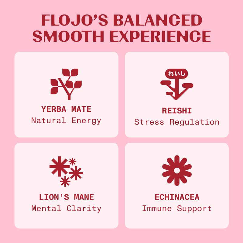 FLOJO Peach Lychee Sparkling Energy Drink - 8 Cans + Bonus 4 Cans (12 Total) - Smooth Clear Everyday Energy with Natural Yerba Mate & Functional Mushrooms