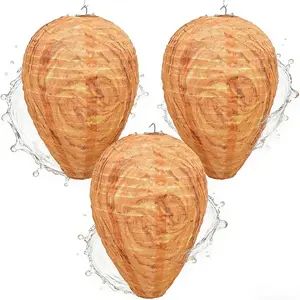Wasp Nest Decoy 3 Pack, Fake Wasp Nests Waterproof Hanging Decoy, Realistic Hornet Nest Decoy for Outdoor, Garden, Patio, Under Eaves, Yard, Garage, Barn