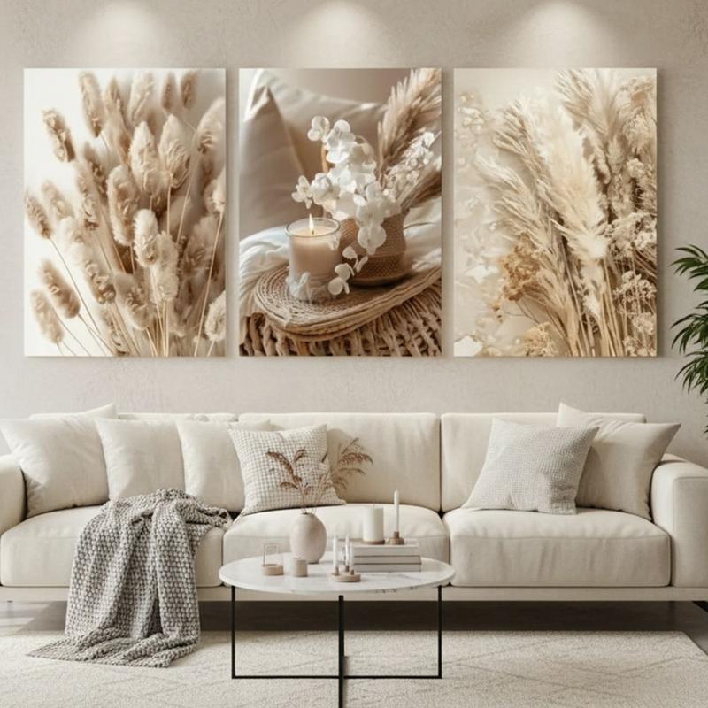 3pcs Wooden Frame Flower Landscape Wall Art Canvas Print Bohemian Poster Nordic Modern Home Decor, Mdf Material, Made in China