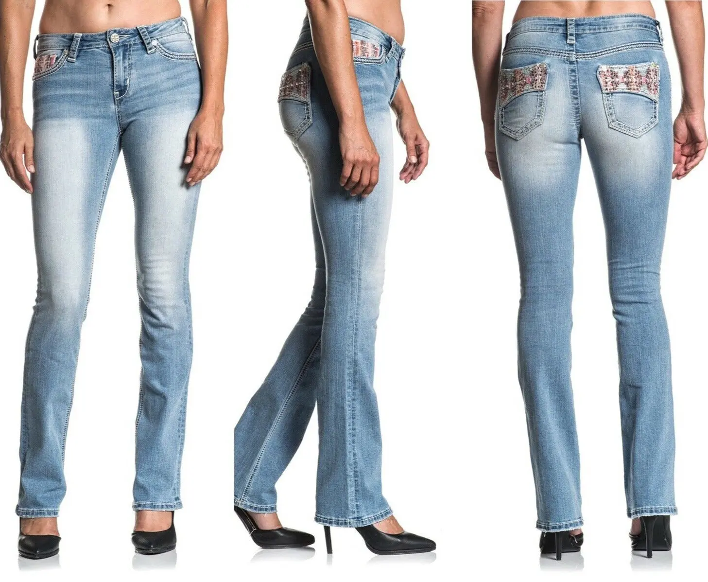 Affliction Jeans for Women, Jade Aries Ember Embroidered Stretch Denim Pants for Elevated Casual Wear in Arizona Blue Wash, Spandex, Lady, Bottom, Embellished Jeans, Mid Waist, Machine Washable, Embroidery Jeans