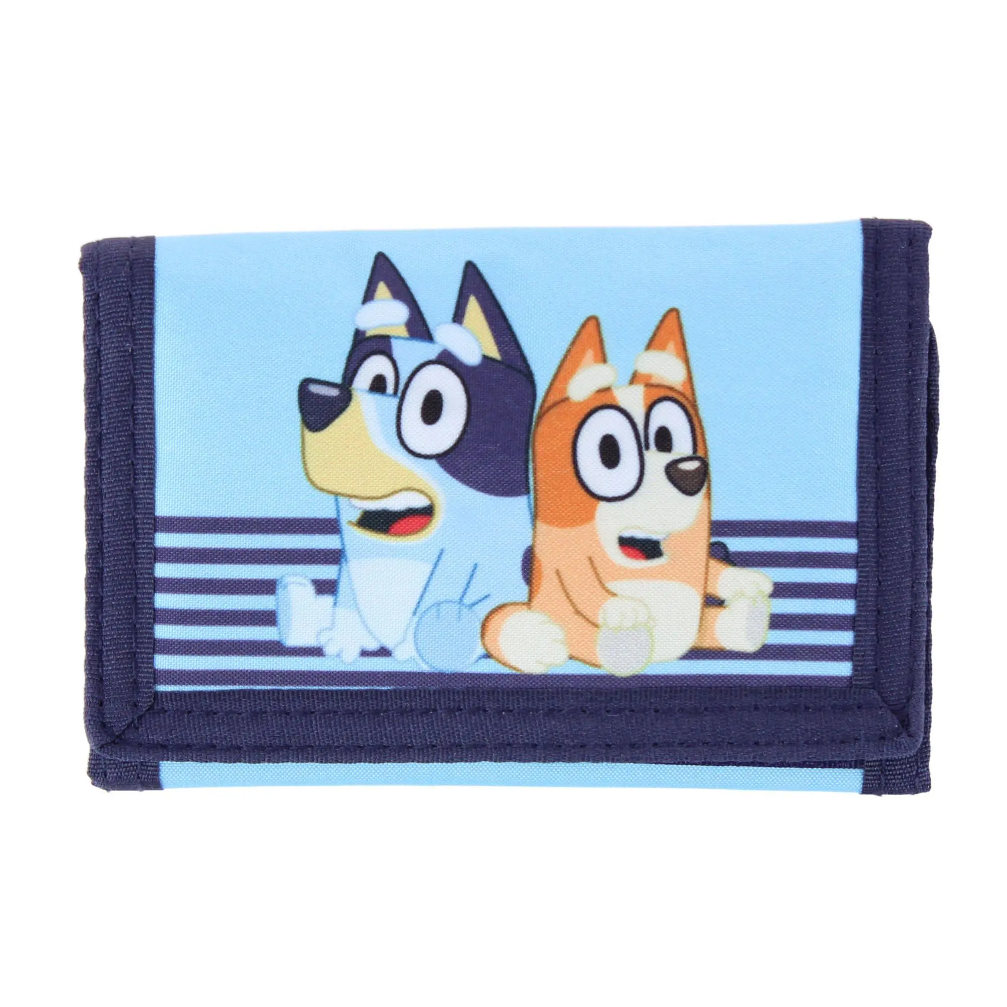 Textiel Trade Nickelodeon's Kids' Bluey & Bingo Graphic Tri-Fold Wallet with Velcro, Multiple Slots & Neck Cord