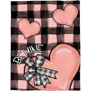 Throw Blanket Valentine's Day Pink and Black Plaid Checked Love Heart Soft Flannel Blanket Warm Lap Blanket for Couch, Sofa, Bed Lightweight Bed Blanket, 280g fabric weight single-sided printing,Provides comfortable temperature
