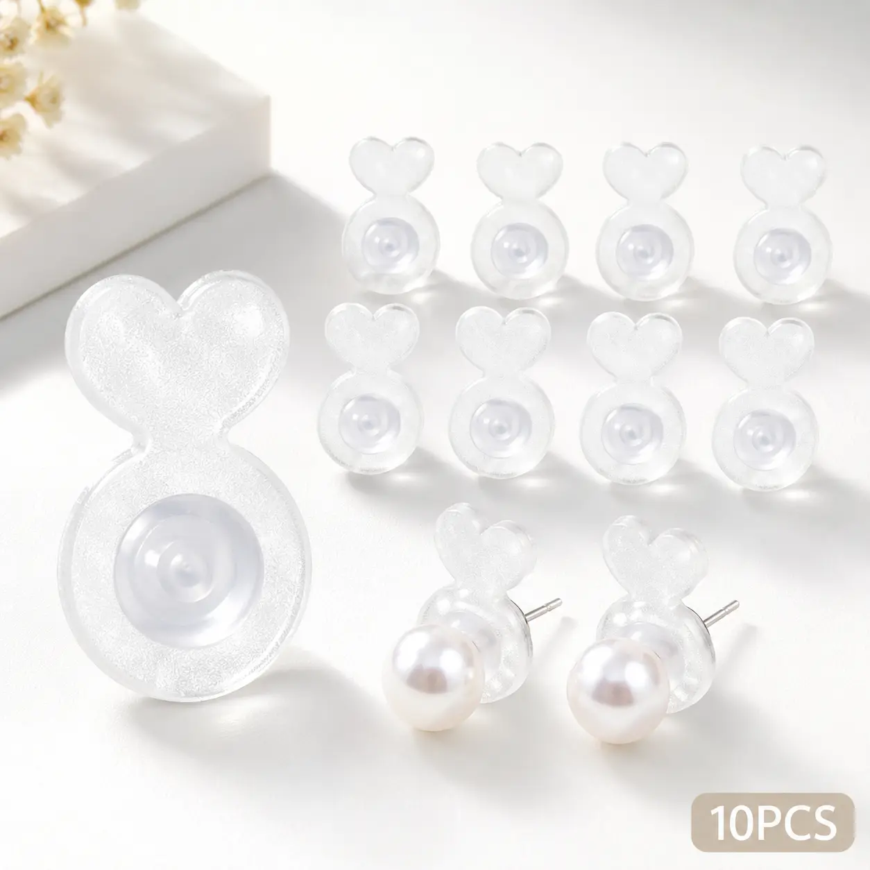 YLNWH 10PCS Earring Lifters Support Backs, Clear Silicone Earring Backs with Heart-Shaped Support, Lightweight Comfortable Backings for Stud, Pearl & Drop Earrings, Women’s Jewelry Accessories