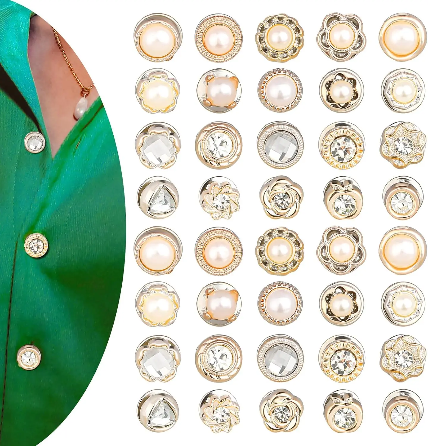 40 count Women Shirt Brooch Pins,No Sew  Cover Up Pins,Rhinestone and  Buttons for Women Fashion, Replacement Safety Button for Clothing Shirt Dress Sweaters Coat Shawl
