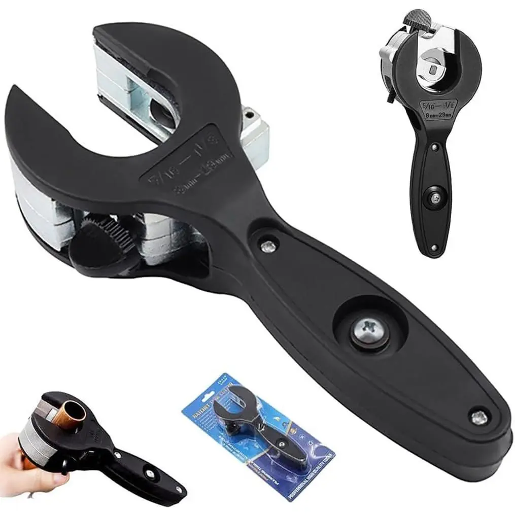 Ratcheting Tubing Cutter, Copper Pipe Cutter, Tubing Cutter 1/4" To 7/8", 2 in 1 Close Quarters Tube Compact Cutter, Ratcheting Pvc Cutter for Cutting Pvc, Ppr, And Plastic Hoses (Black)