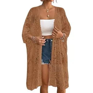 Bsubseach Lace Kimonos for Women 2025 Swim Cover Up Summer Beach Coverup Open Front Sheer Kimono Cardigan