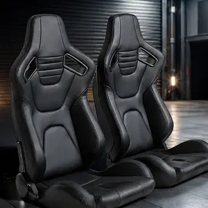 ARCH Universal Racing Seat Reclining Bucket Seat 165 Degree Adjustable Backrest High Quality PVC Leather Black Car Seat for Most Vehicles with Sliders, Black Color Options, PVC Material, Product Dimensions: 20.87 W x 21.85 D x 36.81 H in