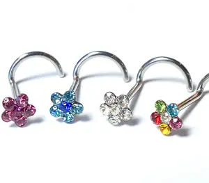 4pc 316L Surgical Steel Gem Flower Nose Screw Rings Value Pack - 18g or 20g