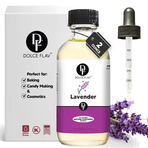 Dolce Flav Oil-Soluble Lavender Flavoring Extract - 2 oz - Natural Liquid for Baking, Candy Making & Cosmetics - 2000+ Drops - Dye-Free & Alcohol-Free - Floral & Sweet Aroma