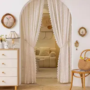 Vintage Lace Sheer Curtain, 2 Counts Romantic Rose Pattern Curtain, Door Curtain, Home Decor for Living Room Bedroom Hotel