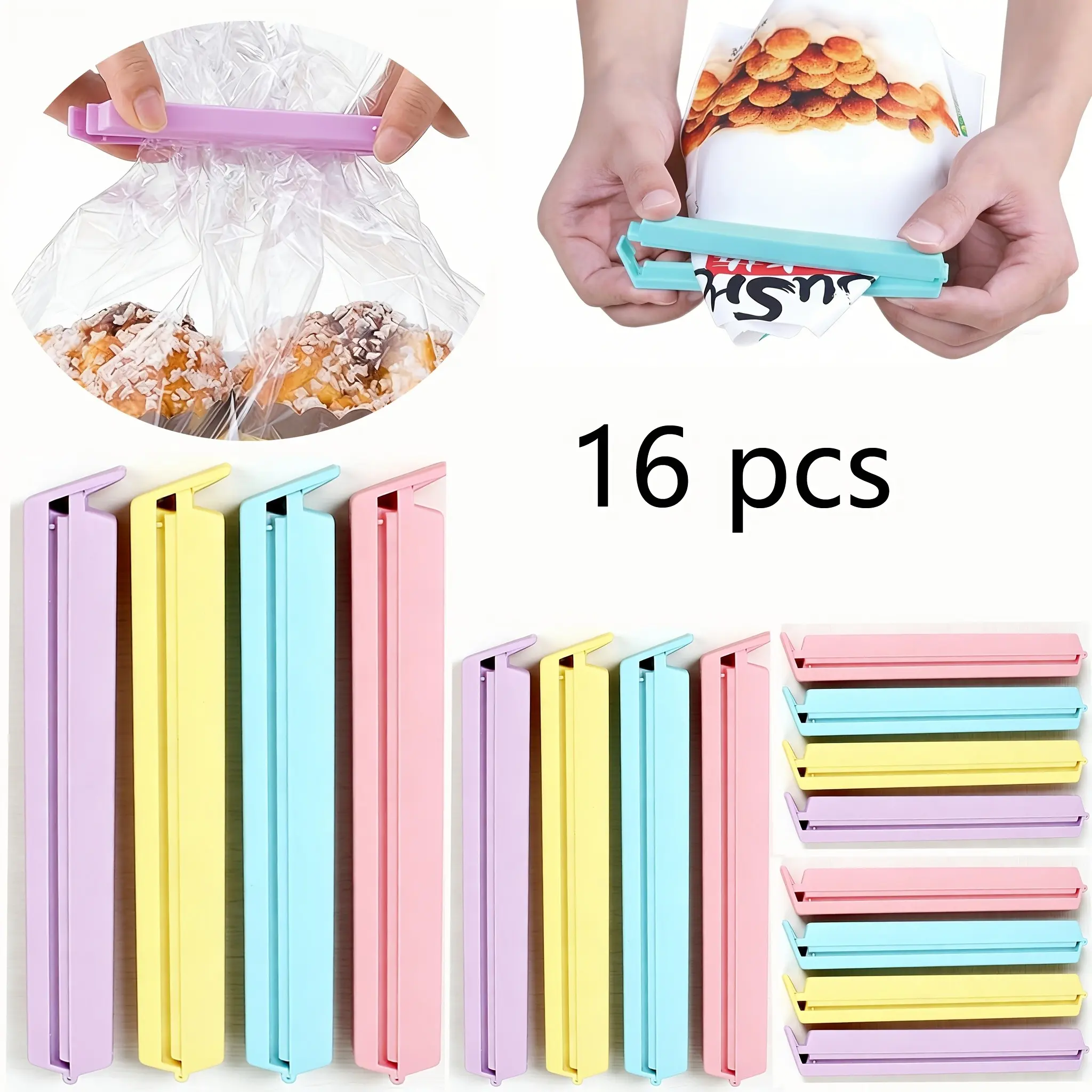 16pcs Food Bag Sealing Clips, 3 Sizes Plastic Durable Food And Snack Storage Clips, Suitable for Bread, Snacks, Cereal, Kitchen Home Pantry Colorful Sealing Bag Clips, Kitchen Gadgets