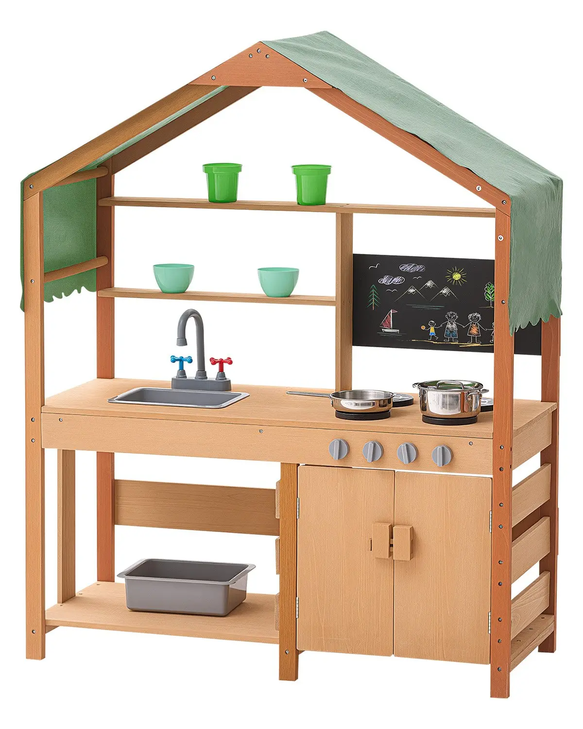 【summerfinds】VEVOR Cedar Wood Mud Kitchen Playset for Toddlers, Outdoor Kid-Safe Pretend Play Set with Accessories, 20.5-Inch High Countertop, Father's Day Gift for 4-6 Year Olds