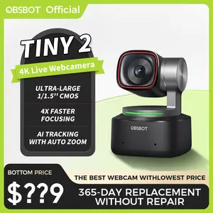 【Hot!!!】OBSBOT Tiny 2 Webcam 4K Voice Control PTZ, AI Tracking Multi-mode & Auto Focus, Web Camera with 1/1.5" Sensor, Gesture Control, 60 FPS, HDR Light Correction, Webcam for PC, Streaming, Conference wyze wirelesscamera videogames