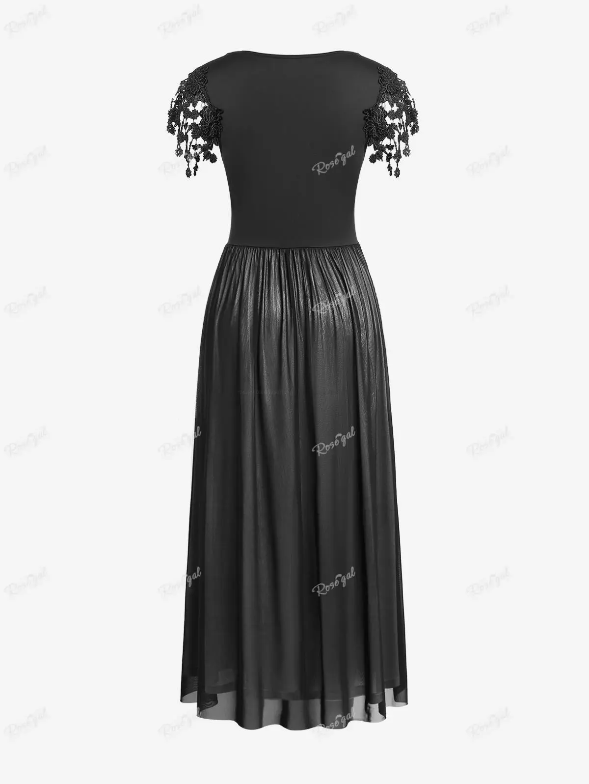 Rgothic Women's Gothic Guipure Lace Panel Mesh Tassel Lace-Up Maxi Dress -  Plus-Size, Adjustable, Formal,