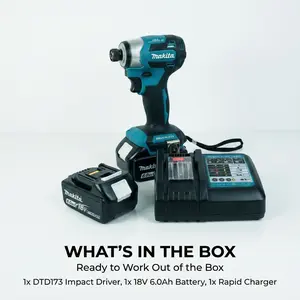 Makita DTD173 Cordless Impact Driver 18V Brushless Motor Tool for Industrial Assembly Maintenance Work with 4 Speed Settings and 3800 IPM Impact Rate