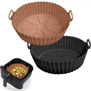 Round Silicone Air Fryer Liner, 2-Pack Reusable Non-Stick Air Fryer Mat & Food Bowl, Oven & Air Fryer Accessories for Home Kitchen, Baking, Cooking, Easy Clean, Gift Idea Bakeware Sturdy Utensils Flexible