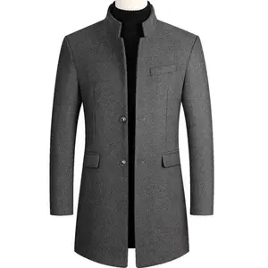 Men’s Wool Coat Autumn/Winter 2022 Medium Length Windbreaker Thickened Stand Collar Men’s Trench Coat Abrigo Hombre