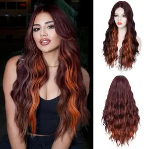Orange Brown Wig- 26 Inch Long Synthetic Curly Wigs for Women Auburn Highlight Heat-Resistant Fiber Wigs Halloween Cosplay & Daily Party