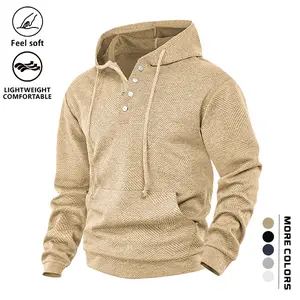 Men's versatile hooded sweatshirt jacket for autumn and winter fashion—featuring button design, simple solid color, suitable for everyday wear and outdoor activities