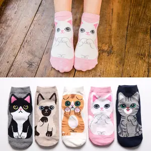 Women's 5-Pair French Terry Low-Cut Socks, 5 Color Mix, Low Cut Fit, Spring Summer Casual Cartoon Cat Design, Odor-Resistant, Sweat-Absorbing Underwear Socks, Paw Socks, Graphic Ankle Socks