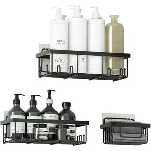 Shower Caddy 3 Pack,Toilet Paper Holder,Soap Holder,Toothbrush Holder,No Drilling,13 in Large Capacity,Adhesive Shower Organizer for Bathroom Storage&Kitchen(Black)