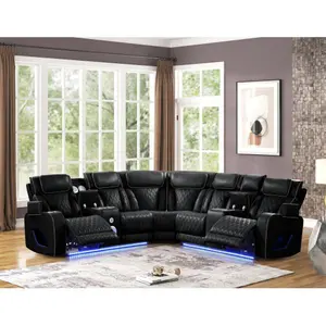 Niccae Fortuner Modern Style power recliner sectional with Bluetooth speaker and LED made with wood & metal, Massage Function Included -Black (NJ Inventory)