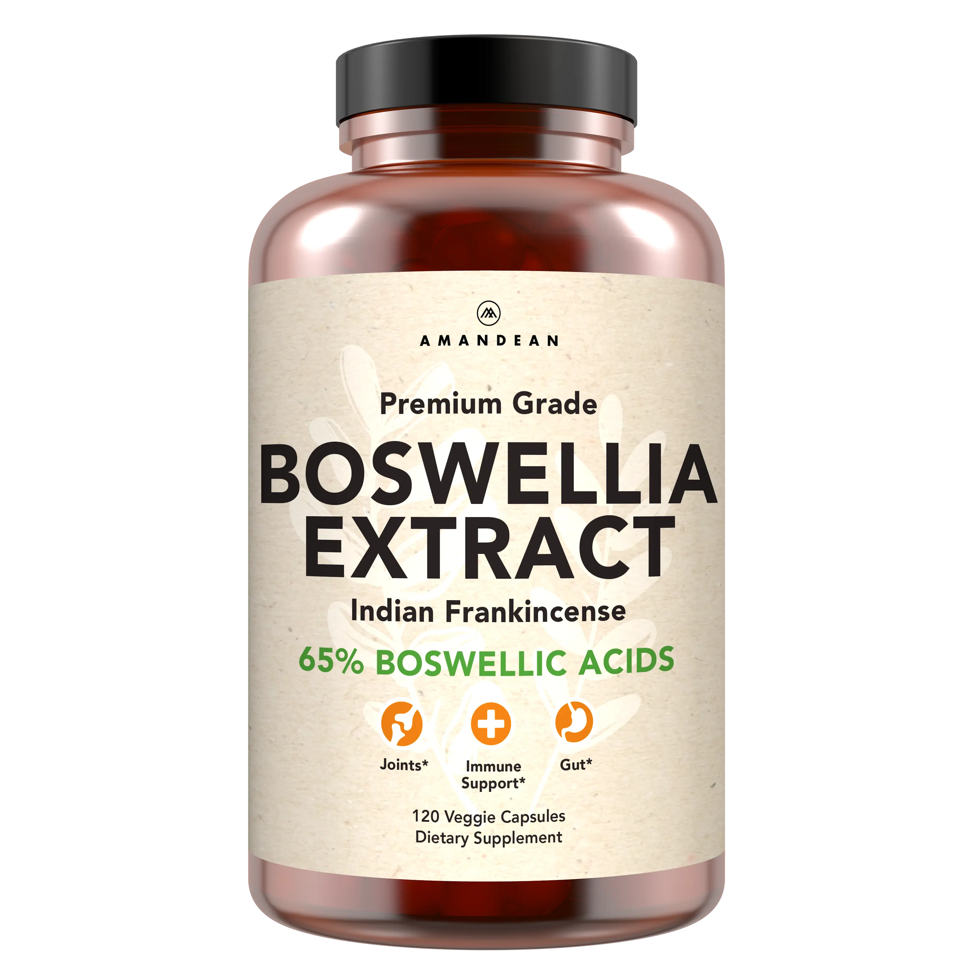 Amandean Premium Organic Boswellia Serrata Botanical Extract Dietary Supplement - 500mg per Capsule Herbal Supplement, Sugar-Free, Gluten-Free Plant-Based Formula