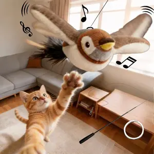 Flapping Bird Cat Toys, Flapping Wings Sparrow(Fon't Fly), Chirping Bird Interactive Catnip Toy for Kitten or Small Dogs, Touch-Activated kitten Toy , Rechargeable Interactive Cat Exercise Toys