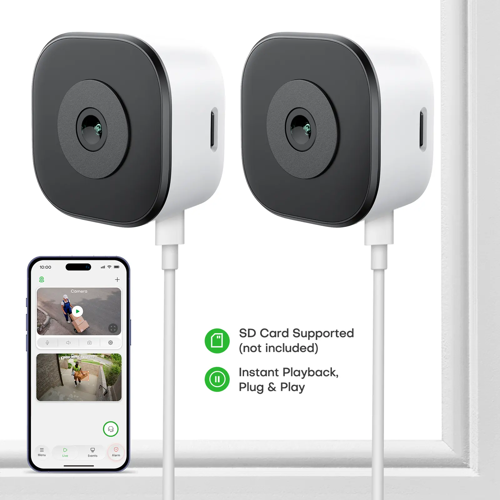 HomiQ 2-Pack 3K 5MP Magnetic Window Camera, 2.4/5GHz Dual-Band WiFi, Color Night Vision, AI Smart Search, 24/7 Recording, Motion Detection, Easy Install