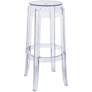 LeisureMod Averill Mid Century Modern Plastic Barstool, with Clear Acrylic Seat and Legs for Kitchen and Dining Room (Single)