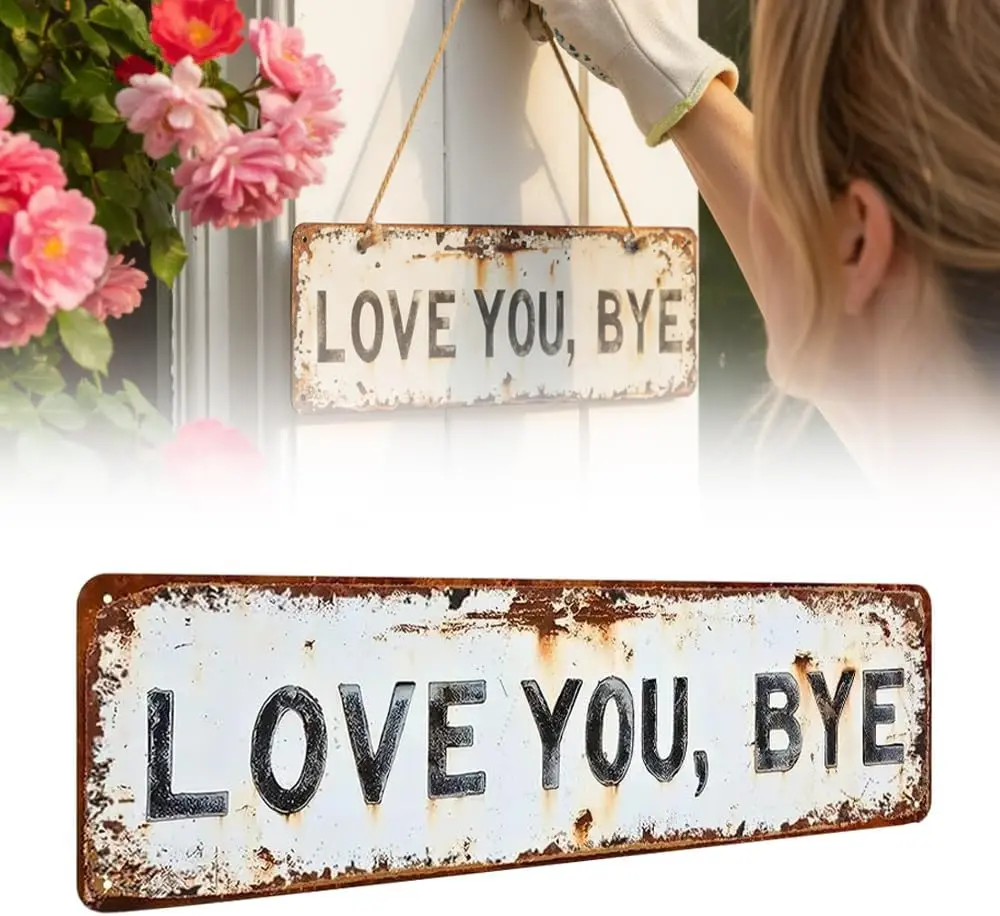 Love You Bye Sign Above Door – Vintage Metal Wall Sign, 2026 New Love You Bye Metal Signs, Wooden Rustic Wall Art, Farmhouse Style Hanging Plaque for Decoration (1PC)