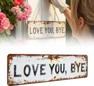 Love You Bye Sign Above Door – Vintage Metal Wall Sign, 2026 New Love You Bye Metal Signs, Wooden Rustic Wall Art, Farmhouse Style Hanging Plaque for Decoration (1PC)