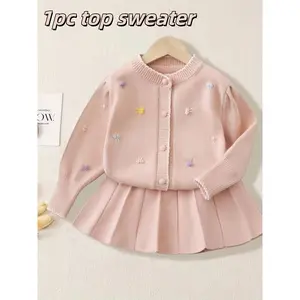 Sweet Coat Sweater for Young Girls, Colorful Bow Accents, Elegant Knit Sweater, Comfortable & Warm, Suitable for Daily Wear, Parties, Autumn & Winter, 1 Top, Girls' Clothing, Trendy Girls' Item, Christmas Clothing, Girls' Clothing