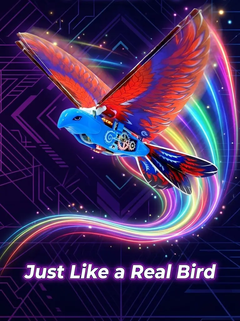 EFFUN Bionic RC Flying Bird Pro Edition Toy - Unisex Battery-Powered RC Airplane Trainer with Bionic Wings, 6-Axis Gyro Stabilizer, 2.4GHz Remote Control, Anti-Collision Material, Precision Wing Action, USB Fast Charge, Blue & Red, Gift for Kids Ages 8+
