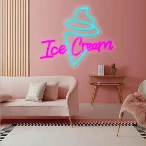 Ice Cream Neon Sign - Dimmable USB Ice Cream Letter Neon Light Up Signs for Business Store Cafe Drink Shop Office Bedroom Restaurant Decor Adjust Brightness