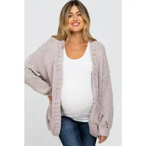 Beige Oversized Bubble Sleeve Maternity Cardigan