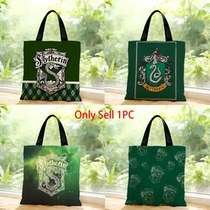 movie ambitious cunning elegant Harry Potter Slytherin Storage Bags Canvas Bags Series Print Bag Lightweight Shoulder High Appearance Large Capacity Minimalist  Soft Fabric Bag Shopping Bags