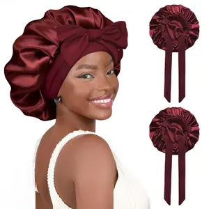 Satin Bonnet for Sleeping, 2 Counts Double Layer Adjustable Hair Bonnet with Tie Band, Heatless Styling Tool for Women Curly Hairstyles, Heatless Curling Set