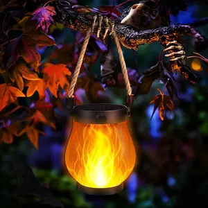 Decorative Hanging Lights Solar Lights Outdoor Light Strip Base, Upgraded Flashing Flame Outdoor Waterproof Lights, Solar Lights for Balcony Garden Room Decoration, Flame Garden Lights for Outdoor Balcony Walkway Decoration, Holiday Decorations Campfire