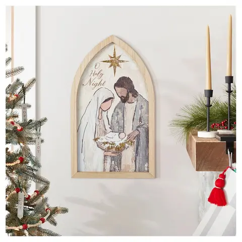 Glitzhome 19.75"H Wooden Gold Foil Nativity Scene Wall Decor