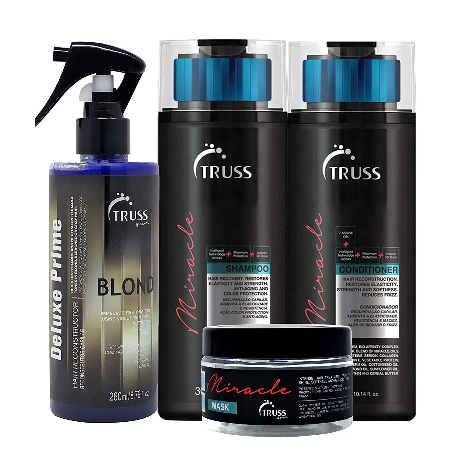 Truss Miracle Shampoo & Conditioner & Miracle Mask & Blond Prime Set Bundle