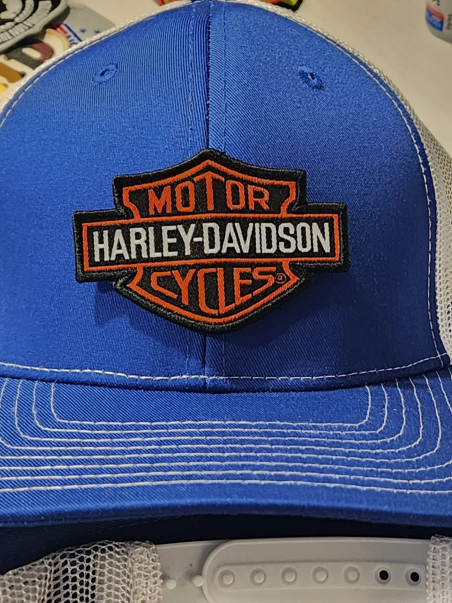 Patched Harley Royal Blue White Mesh Snapback Hat