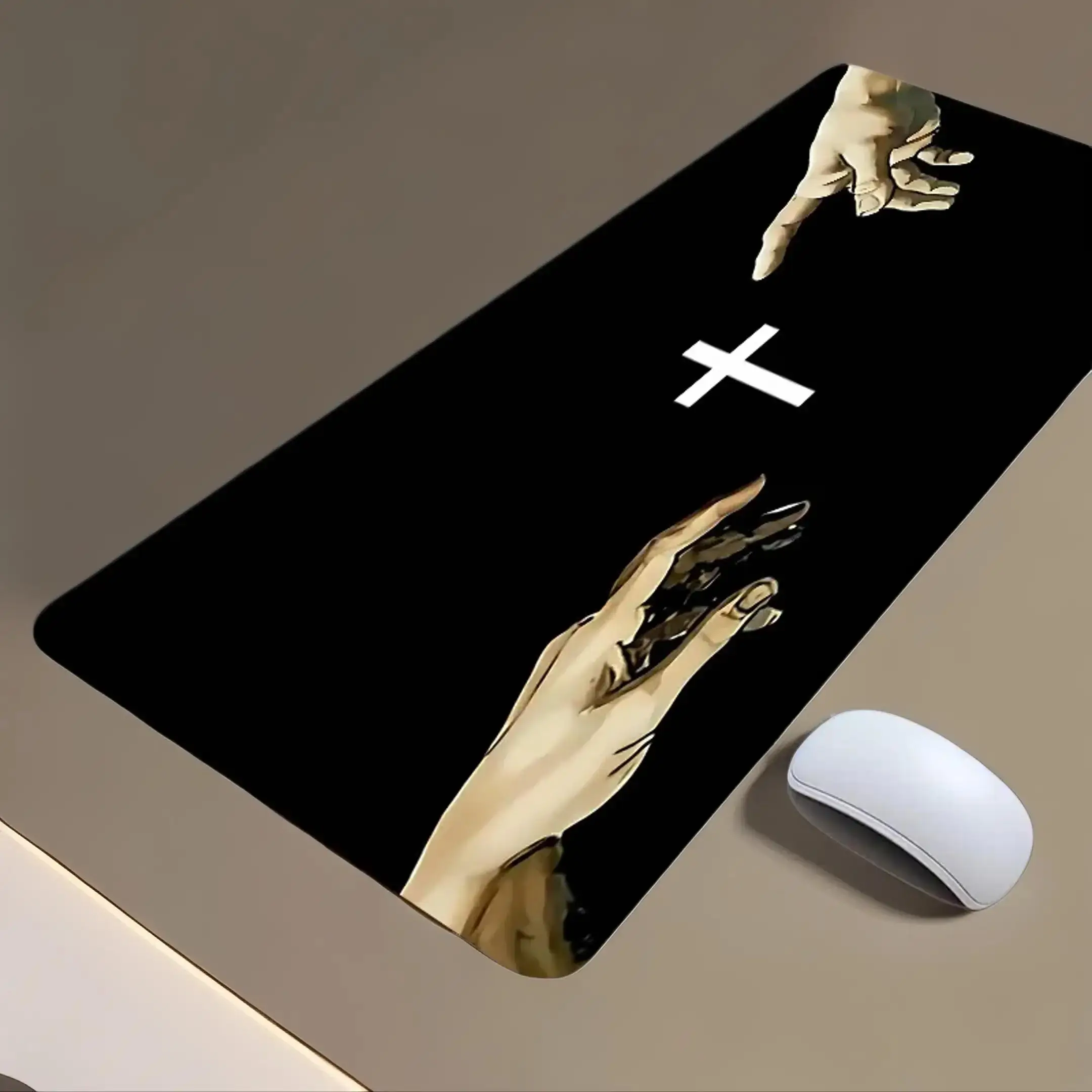 Creative Gesture & Cross Finger Pattern Extended Mouse Pad for Fall, Rectangle Gaming Keyboard Mouse Pads with Stitched Edge, Keyboard Pad, Work Deskt