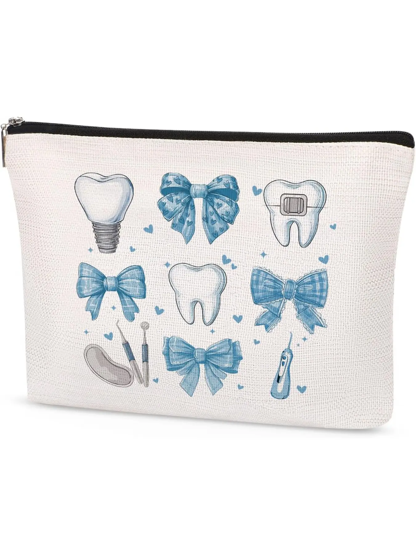 Dental Hygienist Makeup Bag, Dental Gifts for Women, Dental Assistant Cosmetic Pouch, Waterproof Linen Dental Hygiene Gifts, Dentist Appreciation Travel Organizer Bag, Cosmetic Travel Bags