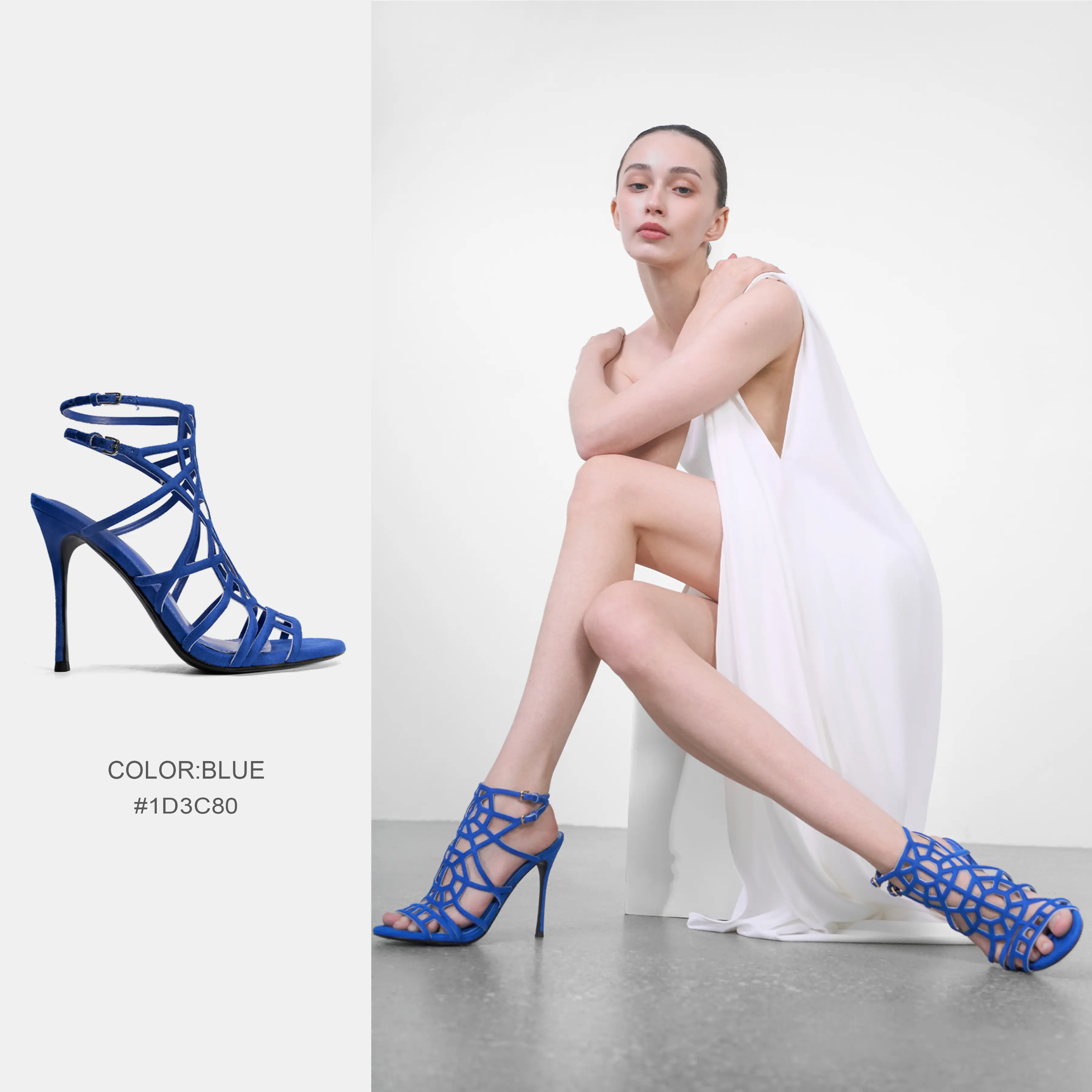 Cihi high heels featuring a geometric cutout cage upper, cutting-edge color and texture aesthetics, and a streamlined heel design.