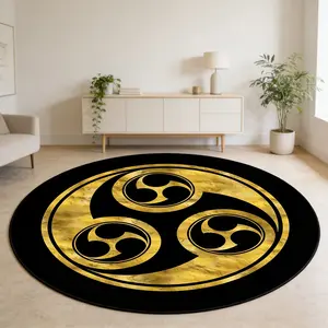 San Gou Yu Gold Pattern Circular Carpet Black Gold Contrast Anti slip Wear resistant Foot Mat Living Room Bedroom Atmosphere Decorative Pad Suitable for Ins Style/New Chinese Light Luxury Home Decoration